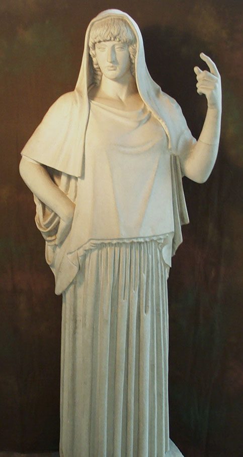 The Giustiniani Hestia, a Roman marble copy of an Early Classical Greek bronze statue of a veiled, peplos-draped goddess, now in the Torlonia Collection in Rome.
