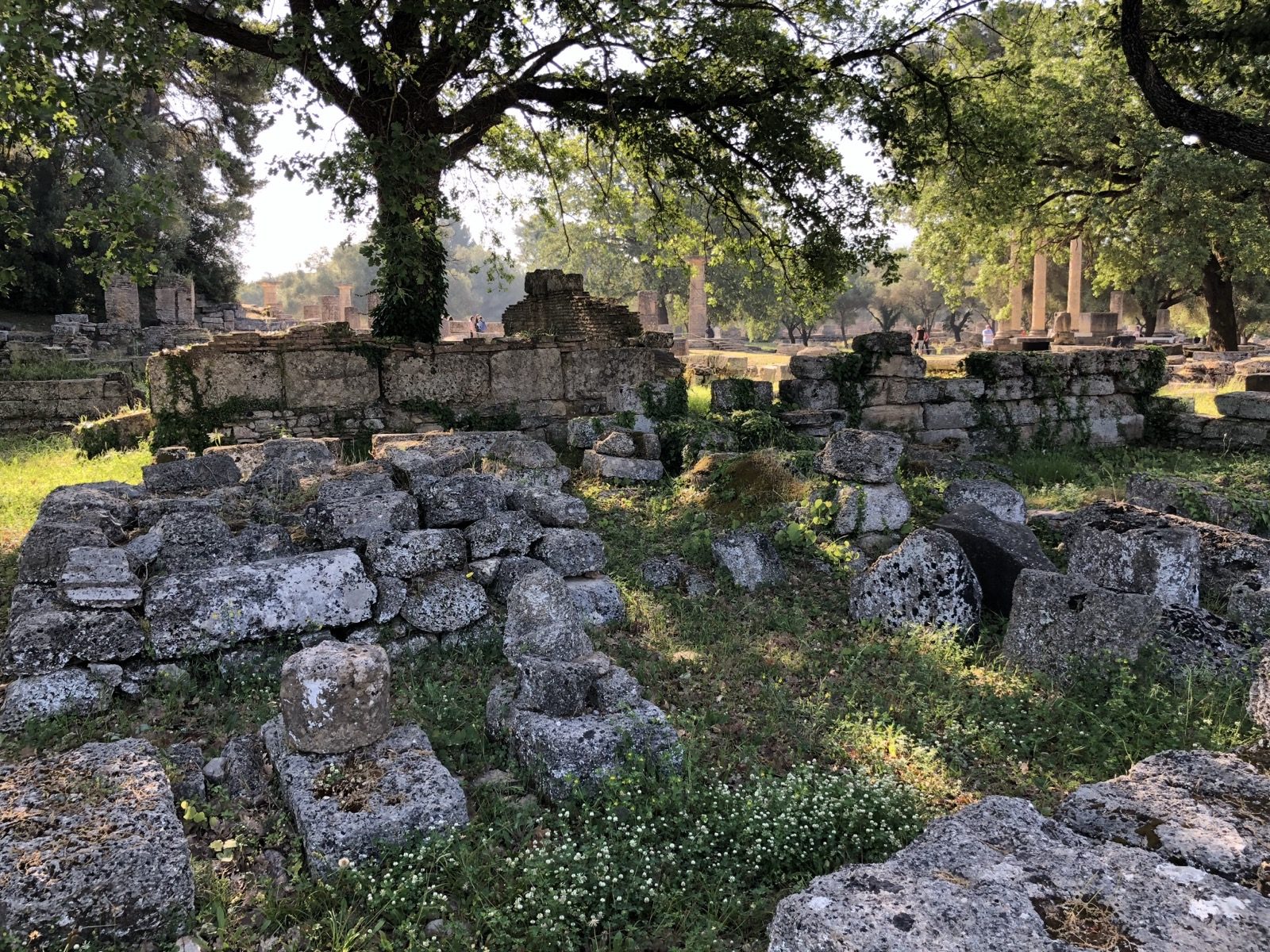 The ruins of the Prytaneion, or Town Hall, at Olympia, Greece, where Pausanias recorded a perpetual fire kept burning on a hearth of ashes.