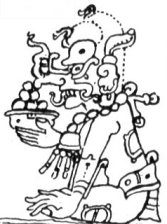 Chac, the Maya rain god also catalogued as God B, painted by an unidentified pre-Columbian Maya scribe in the Dresden Codex before 1500.