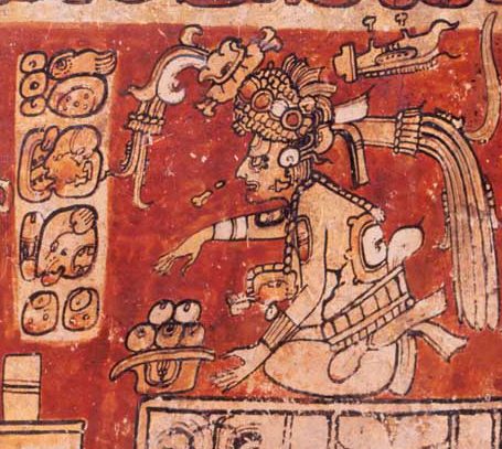 Maya god D, Itzamná, depicted on Classic period painted pottery reproduced in Francis Robicsek's The Maya Book of the Dead.