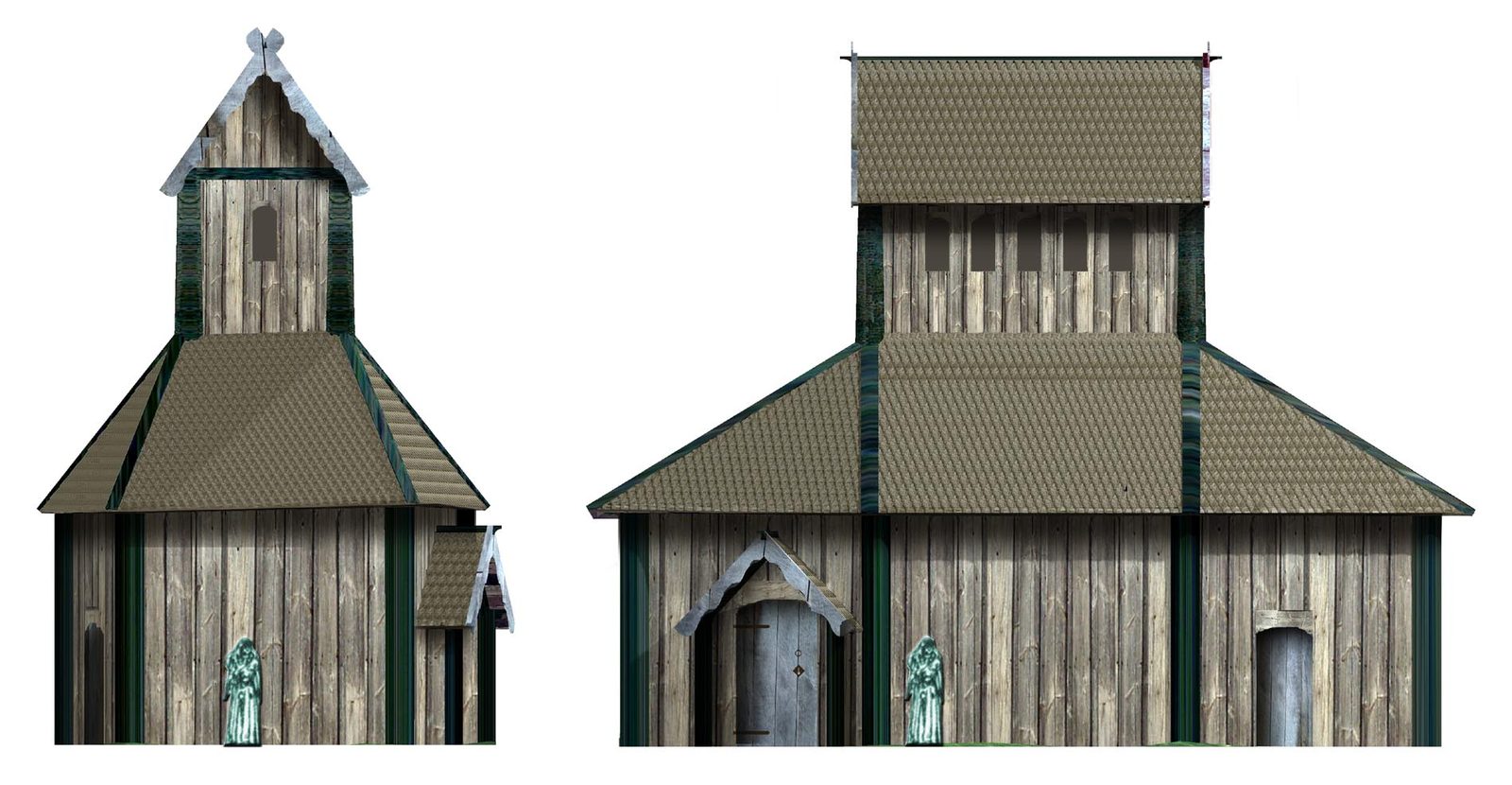 Modern miniature archaeological reconstruction of the pre-Christian heathen temple building at Uppåkra, Sweden, built by archaeologist Sven Rosborn for the Museum of Foteviken.