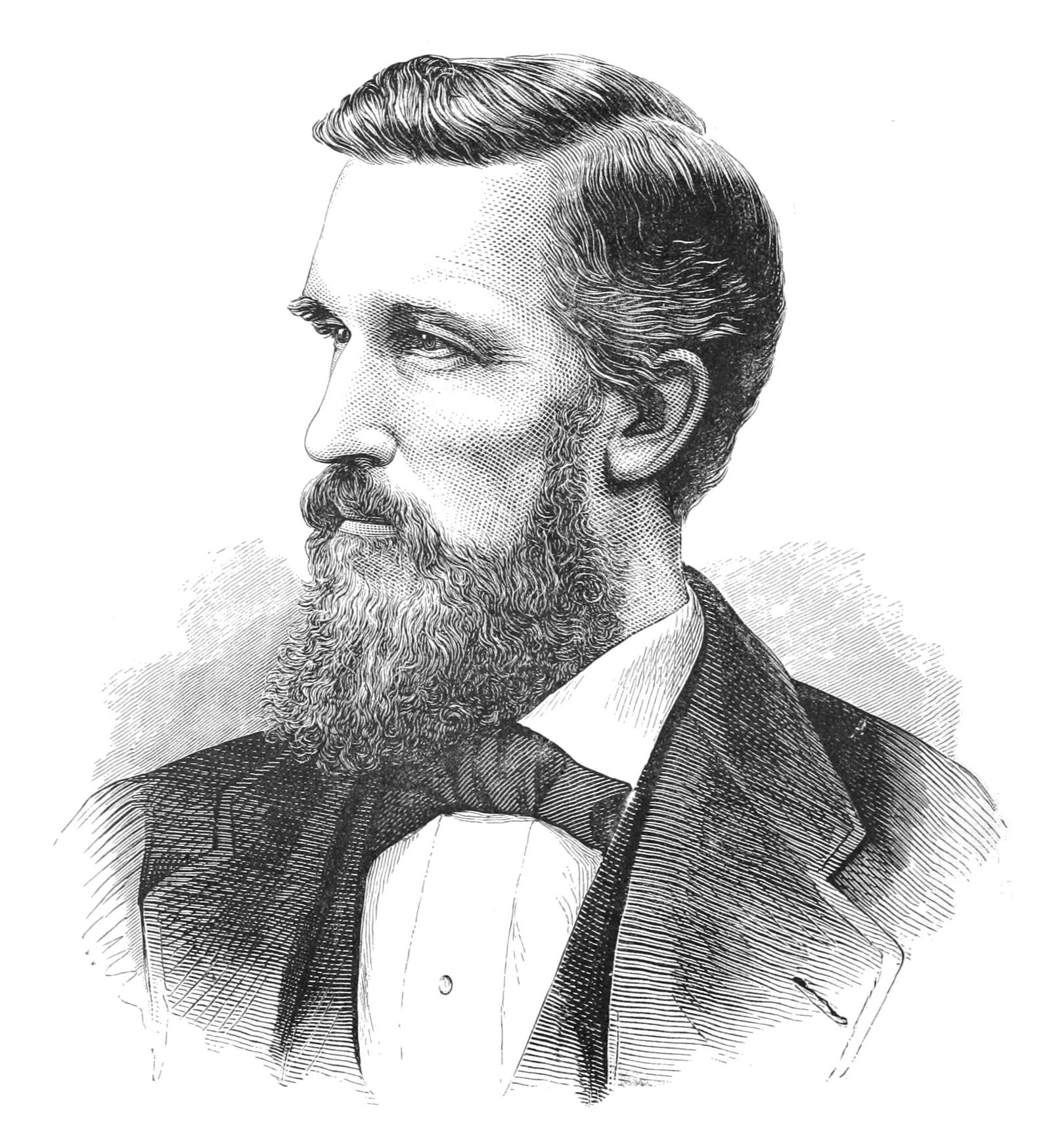 An 1878 engraved portrait of Elisha Gray, the electrical engineer whose telephone caveat was filed at the same patent office as Bell's application on February 14, 1876.