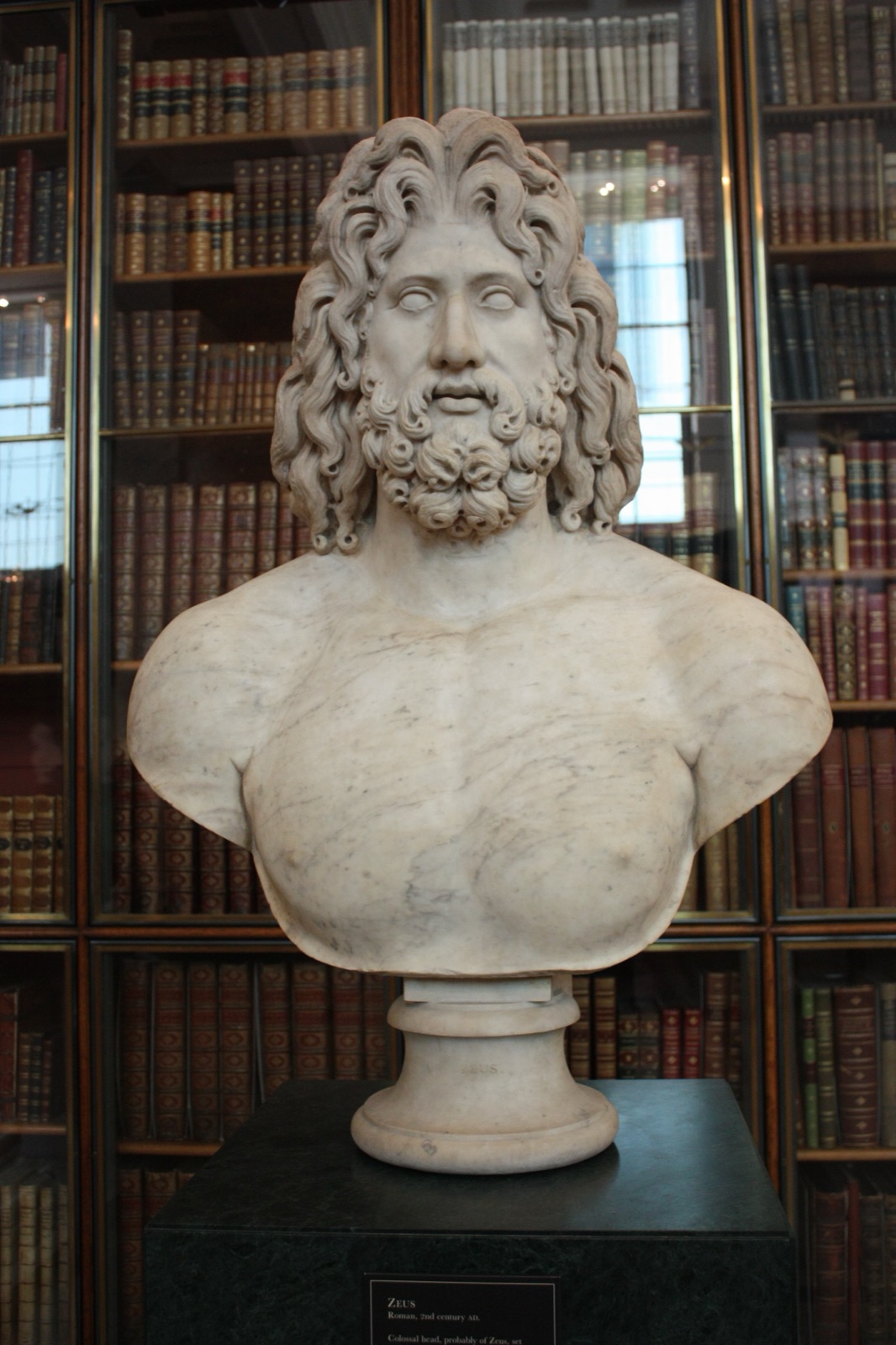 Marble bust of Zeus from the 2nd century AD, found at Hadrian's Villa in Tivoli, on display in the British Museum